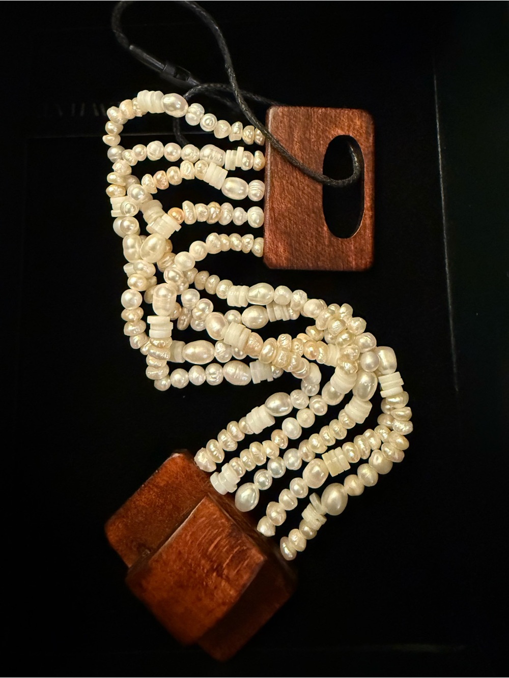 WeWoreWhat Freshwater Pearl Multi-Strand Bracelet Wood Closure NWT — MSRP $89